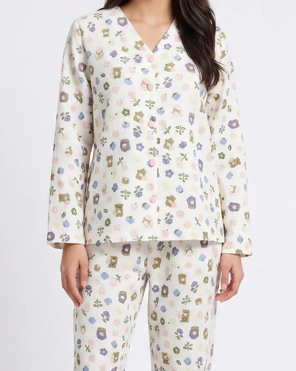 Sajiero Summer Crinkled Pajama Suit - Pastel Bloom
