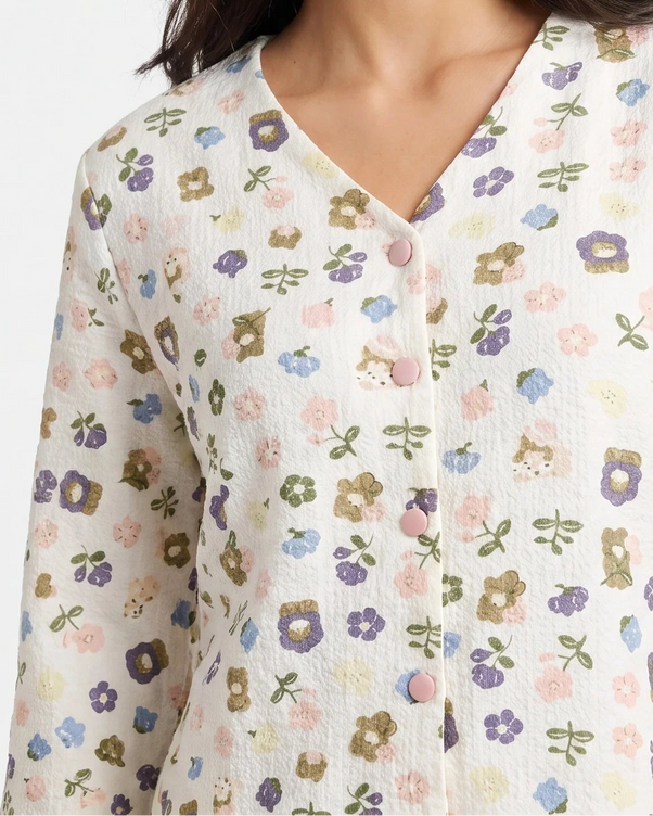 Sajiero Summer Crinkled Pajama Suit - Pastel Bloom