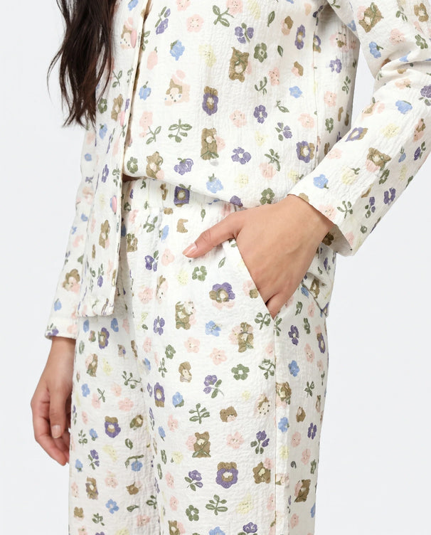 Sajiero Summer Crinkled Pajama Suit - Pastel Bloom