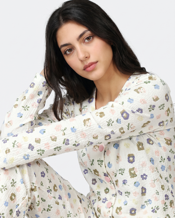 Sajiero Summer Crinkled Pajama Suit - Pastel Bloom