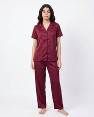 Sajiero Silk PJ Set - Rosia - Maroon