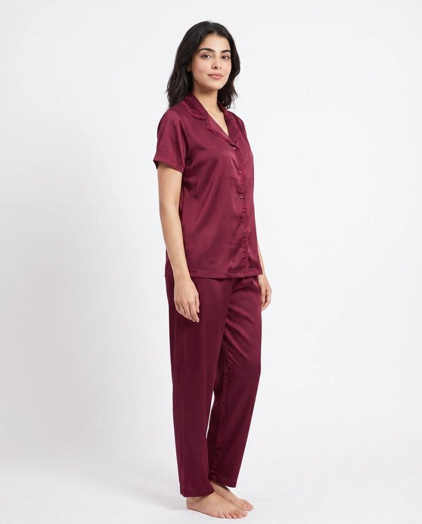Sajiero Silk PJ Set - Rosia - Maroon