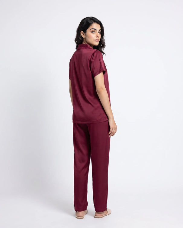 Sajiero Silk PJ Set - Rosia - Maroon
