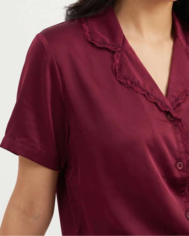Sajiero Silk PJ Set - Rosia - Maroon