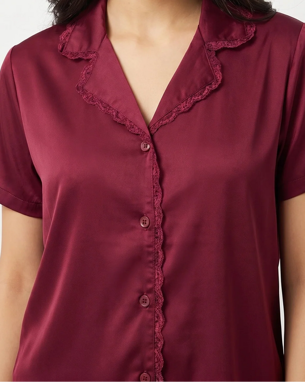Sajiero Silk PJ Set - Rosia - Maroon