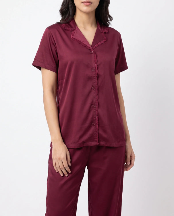 Sajiero Silk PJ Set - Rosia - Maroon