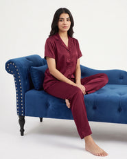 Sajiero Silk PJ Set - Rosia - Maroon