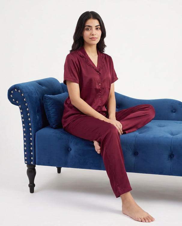 Sajiero Silk PJ Set - Rosia - Maroon