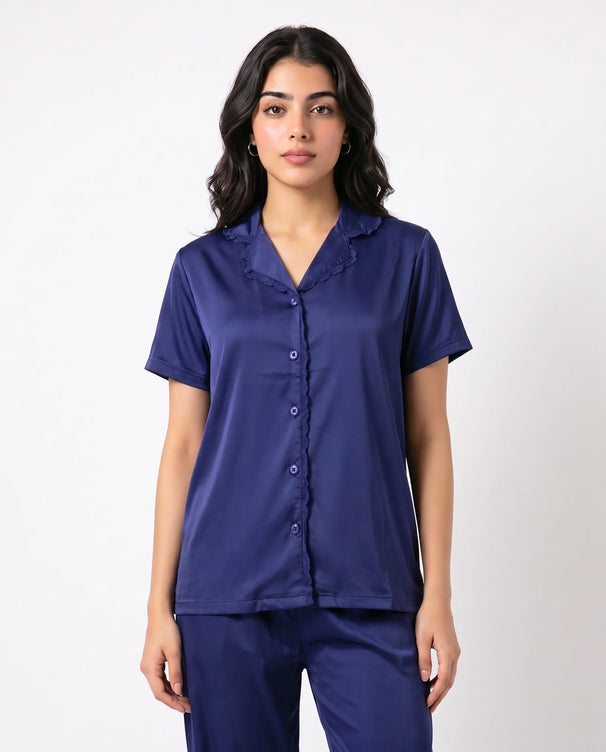 Sajiero Silk PJ Set - Rosia - Navy Blue