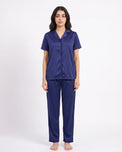 Sajiero Silk PJ Set - Rosia - Navy Blue