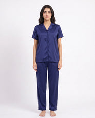 Sajiero Silk PJ Set - Rosia - Navy Blue
