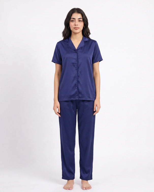 Sajiero Silk PJ Set - Rosia - Navy Blue