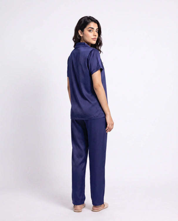 Sajiero Silk PJ Set - Rosia - Navy Blue