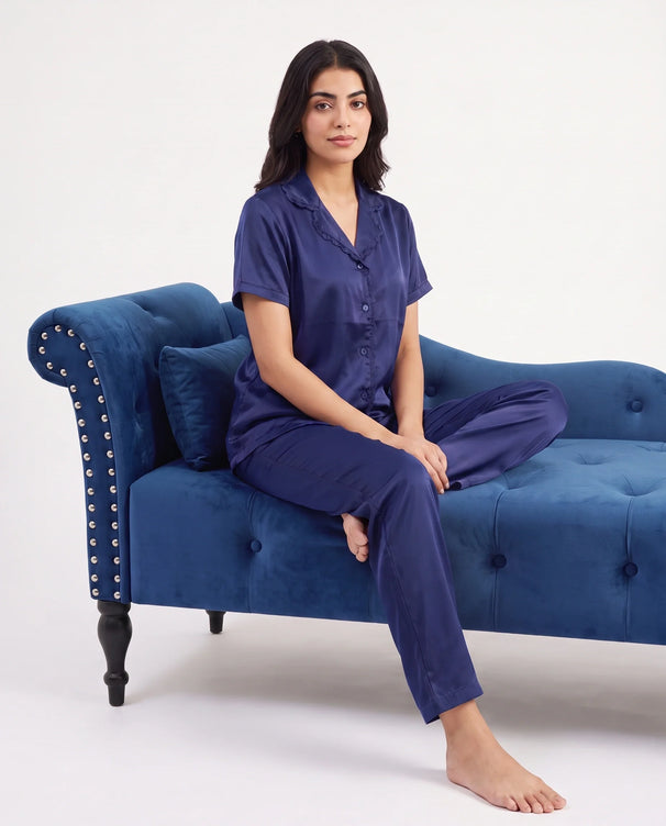 Sajiero Silk PJ Set - Rosia - Navy Blue