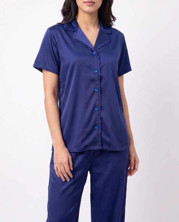 Sajiero Silk PJ Set - Rosia - Navy Blue