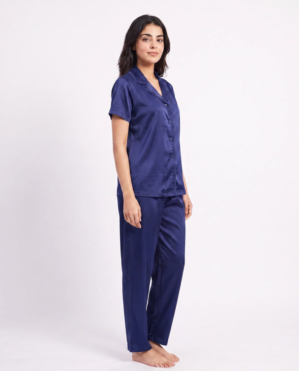 Sajiero Silk PJ Set - Rosia - Navy Blue