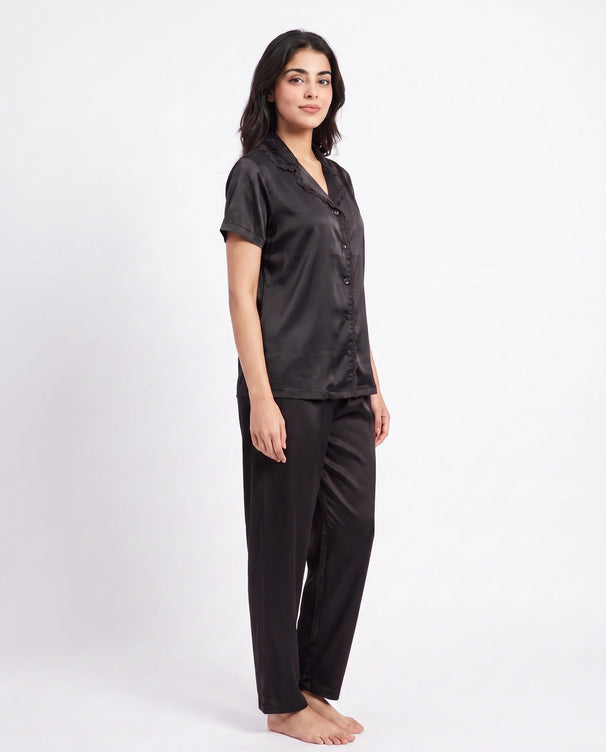 Sajiero Silk PJ Set - Rosia - Black