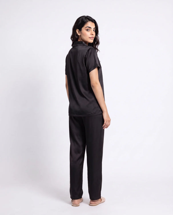 Sajiero Silk PJ Set - Rosia - Black