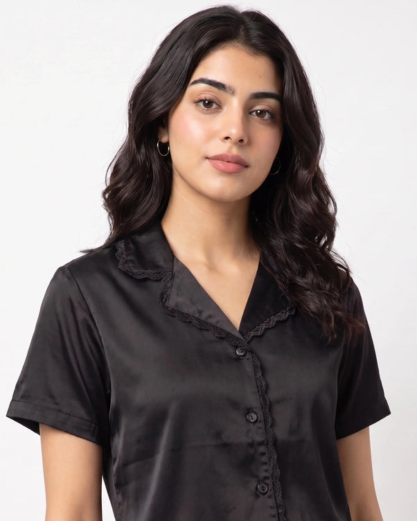 Sajiero Silk PJ Set - Rosia - Black
