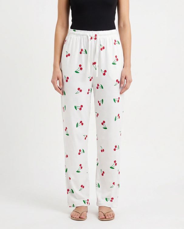 Sajiero Cotton Trouser - Cherry Daze - White