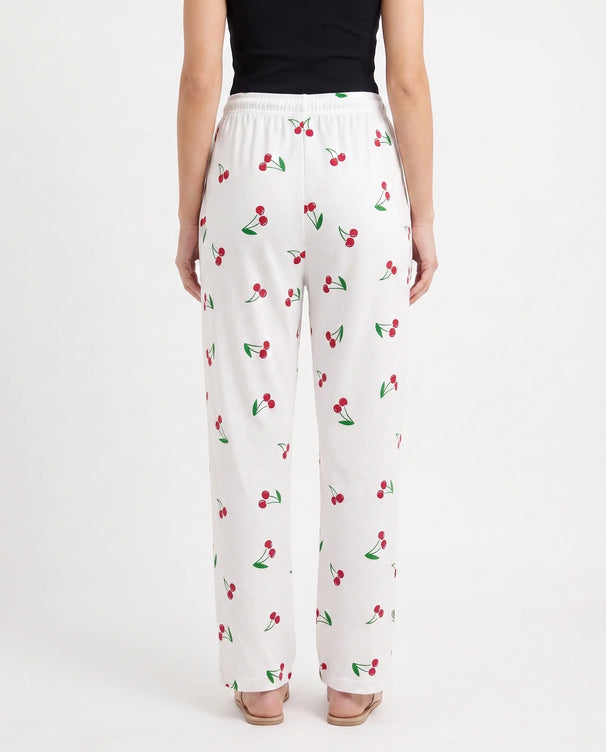 Sajiero Cotton Trouser - Cherry Daze - White