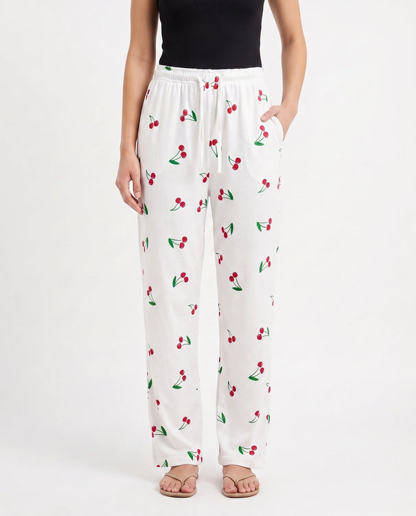 Sajiero Cotton Trouser - Cherry Daze - White