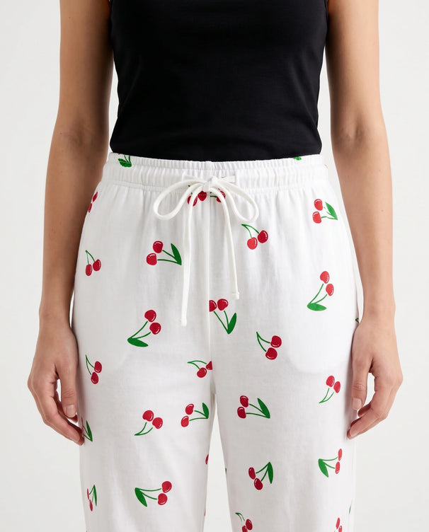Sajiero Cotton Trouser - Cherry Daze - White