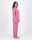 Sajiero Half Sleeves PJ Set - Linen Comfort - Pink