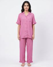 Sajiero Half Sleeves PJ Set - Linen Comfort - Pink