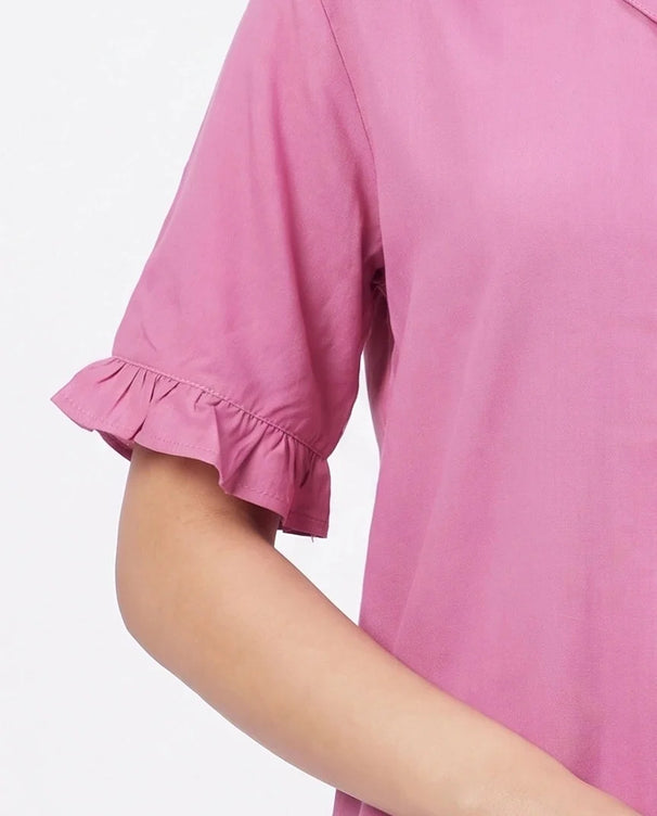 Sajiero Half Sleeves PJ Set - Linen Comfort - Pink