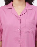 Sajiero Half Sleeves PJ Set - Linen Comfort - Pink