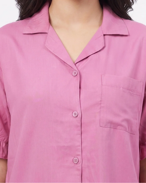 Sajiero Half Sleeves PJ Set - Linen Comfort - Pink