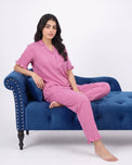 Sajiero Half Sleeves PJ Set - Linen Comfort - Pink