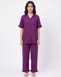 Sajiero Half Sleeves PJ Set - Linen Comfort - Purple