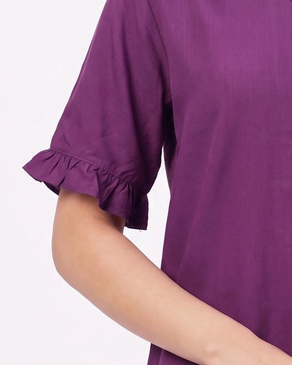 Sajiero Half Sleeves PJ Set - Linen Comfort - Purple