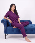 Sajiero Half Sleeves PJ Set - Linen Comfort - Purple