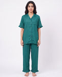 Sajiero Half Sleeves PJ Set - Linen Comfort - Sea Green
