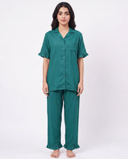Sajiero Half Sleeves PJ Set - Linen Comfort - Sea Green