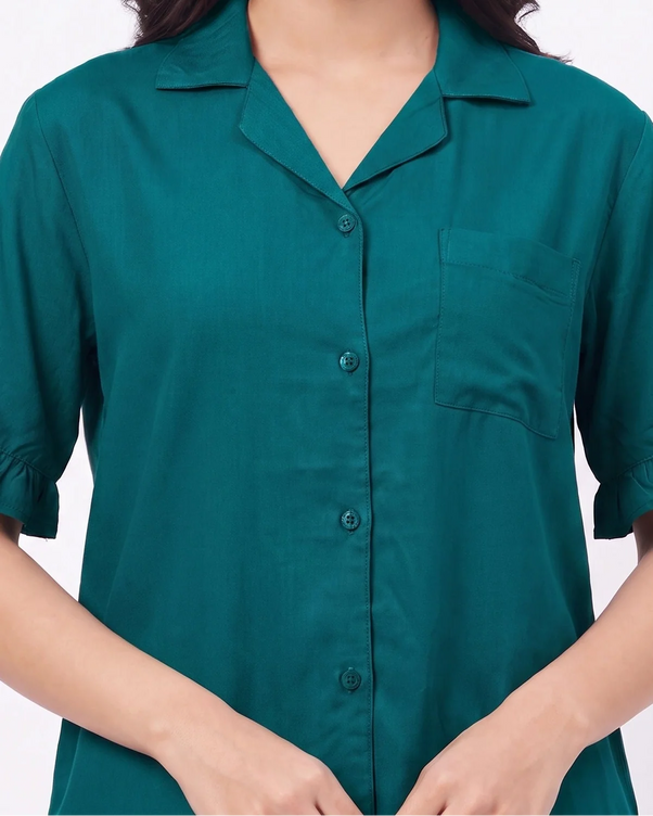Sajiero Half Sleeves PJ Set - Linen Comfort - Sea Green