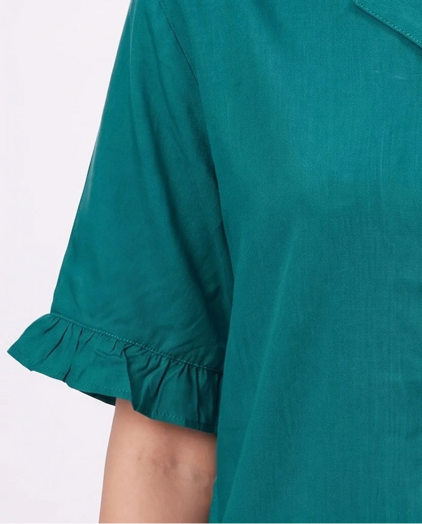 Sajiero Half Sleeves PJ Set - Linen Comfort - Sea Green