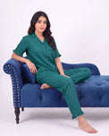 Sajiero Half Sleeves PJ Set - Linen Comfort - Sea Green