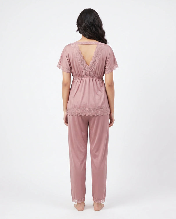 Sajiero Silk PJ Set  - Ethra - Rose Gold