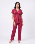Sajiero Silk PJ Set - Ethra - Maroon