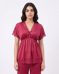 Sajiero Silk PJ Set - Ethra - Maroon