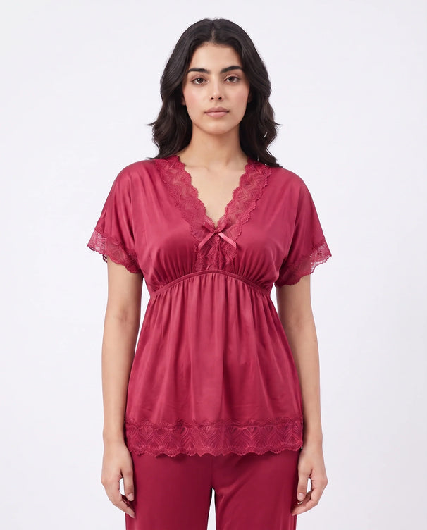 Sajiero Silk PJ Set - Ethra - Maroon