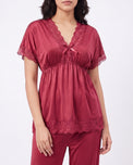 Sajiero Silk PJ Set - Ethra - Maroon