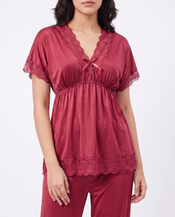 Sajiero Silk PJ Set - Ethra - Maroon