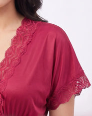 Sajiero Silk PJ Set - Ethra - Maroon