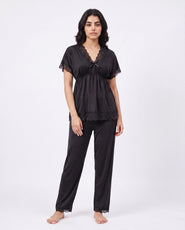 Sajiero Silk PJ Set - Ethra - Black