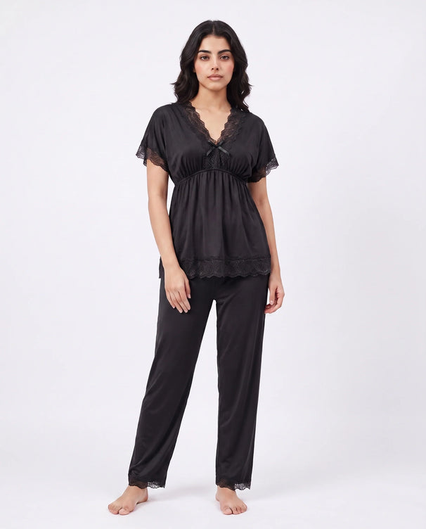 Sajiero Silk PJ Set - Ethra - Black